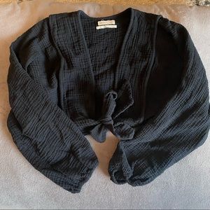 UO Black Front Tie Top